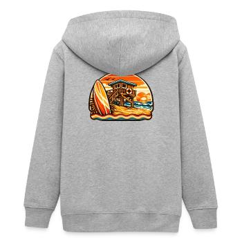 Strand Lifeguard Sonnenuntergang Surfboard - Teenager Organic Kapuzenjacke Mini Cultivator von Stanley/Stella - Grau meliert - Hinten - AI Model Teenager Male light (155cm)