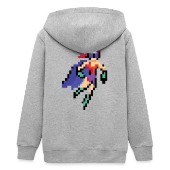 Pixel-Art-Superheldin – Flying Woman Lila Umhang - Teenager Organic Kapuzenjacke Mini Cultivator von Stanley/Stella - Grau meliert - Hinten - AI Model Teenager Male light (155cm)