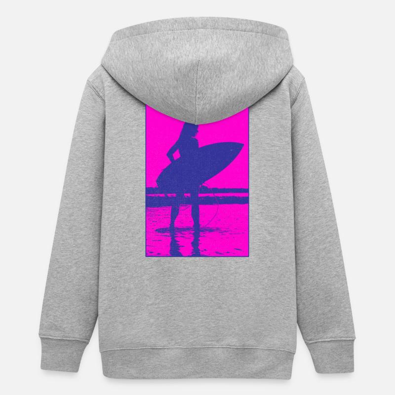 Plage Surfeur Silhouette Néon - Veste à capuche ado bio Stanley/Stella - gris chiné