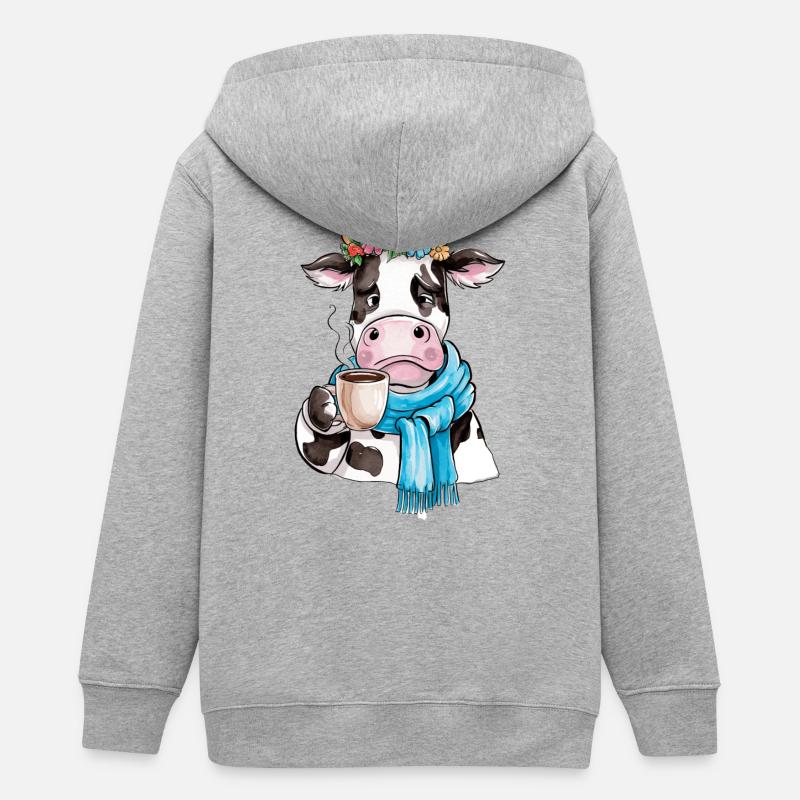 Vache café - Veste à capuche ado bio Stanley/Stella - gris chiné