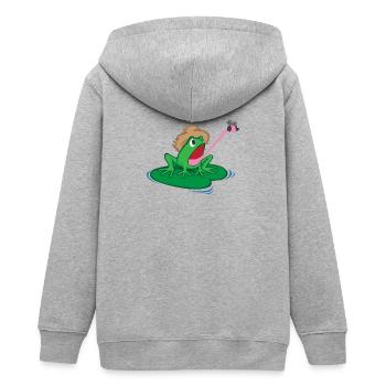 Grenouille chapeau de mouche de langue vert drôle drôle cadeau - Veste à capuche ado bio Stanley/Stella - gris chiné - Dos - AI Model Teenager Male light (155cm)