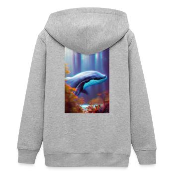 Wal im Wald Surrealismus - Teenager Organic Kapuzenjacke Mini Cultivator von Stanley/Stella - Grau meliert - Hinten - AI Model Teenager Male light (155cm)