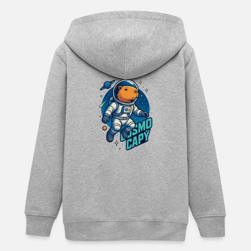 Cosmo Capy – Chemise 🚀 Space Capybara - Veste à capuche ado bio Stanley/Stella - gris chiné
