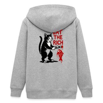Katzengraffiti: Fischjagd Schrift - Teenager Organic Kapuzenjacke Mini Cultivator von Stanley/Stella - Grau meliert - Hinten - AI Model Teenager Male light (155cm)