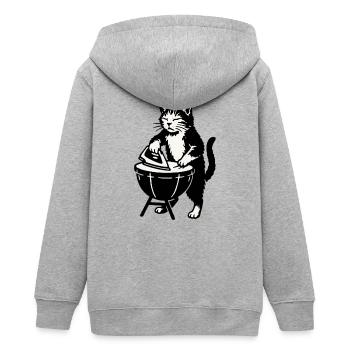 Grillkatze am Barbecue-Grill - Teenager Organic Kapuzenjacke Mini Cultivator von Stanley/Stella - Grau meliert - Hinten - AI Model Teenager Male light (155cm)