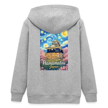 Hamamatsu, Japan - Teens Organic Zip-up Hoodie by Stanley/Stella - heather grey - Back - AI Model Teenager Male light (155cm)