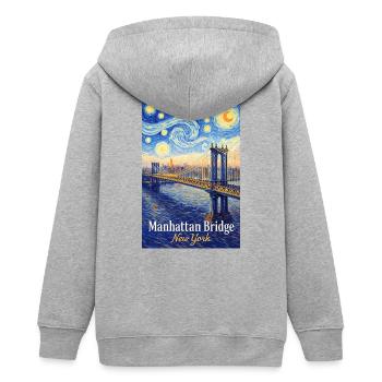 Manhattan Bridge in Star Swirl Style - Teens Organic Zip-up Hoodie by Stanley/Stella - heather grey - Back - AI Model Teenager Male light (155cm)