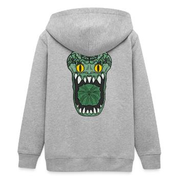 Smaragdgrüne Groteske Reißzahn-Kreatur - Teenager Organic Kapuzenjacke Mini Cultivator von Stanley/Stella - Grau meliert - Hinten - AI Model Teenager Male light (155cm)