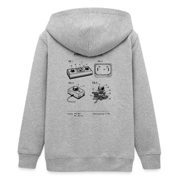 Retro-Spielkonsolen-Blueprint-Patent - Teenager Organic Kapuzenjacke Mini Cultivator von Stanley/Stella - Grau meliert - Hinten - AI Model Teenager Male light (155cm)