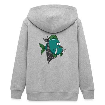 Piranha - Teens Organic Zip-up Hoodie by Stanley/Stella - heather grey - Back - AI Model Teenager Male light (155cm)