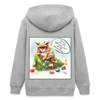 Katze im Weihnachtsstress | Cat’s Xmas trouble - Teenager Organic Kapuzenjacke Mini Cultivator von Stanley/Stella - Grau meliert - Hinten - AI Model Teenager Male light (155cm)