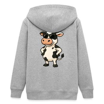 Cooler Kuh-Karikatur mit Sonnenbrille - Teenager Organic Kapuzenjacke Mini Cultivator von Stanley/Stella - Grau meliert - Hinten - AI Model Teenager Male light (155cm)