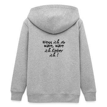 Mottoshirt "Wenn ich Du wäre .. " schwarz - Teenager Organic Kapuzenjacke Mini Cultivator von Stanley/Stella - Grau meliert - Hinten - AI Model Teenager Male light (155cm)