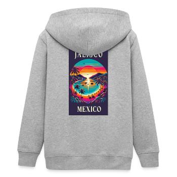 Jalisco Mexiko Palmen Design - Teenager Organic Kapuzenjacke Mini Cultivator von Stanley/Stella - Grau meliert - Hinten - AI Model Teenager Male light (155cm)