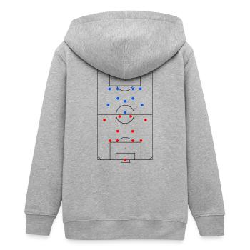 Unisex Design Fußballfeld Taktik - Teenager Organic Kapuzenjacke Mini Cultivator von Stanley/Stella - Grau meliert - Hinten - AI Model Teenager Male light (155cm)