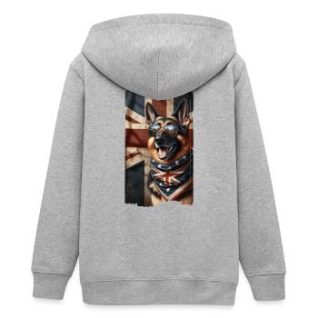 Berger allemand avec drapeau de la Grande-Bretagne - Veste à capuche ado bio Stanley/Stella - gris chiné - Dos - AI Model Teenager Male light (155cm)