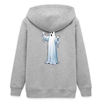Halloween Gespenst - Teenager Organic Kapuzenjacke Mini Cultivator von Stanley/Stella - Grau meliert - Hinten - AI Model Teenager Male light (155cm)