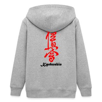 Kyokushin écrit en japonais kanji rouge - Veste à capuche ado bio Stanley/Stella - gris chiné - Dos - AI Model Teenager Male light (155cm)