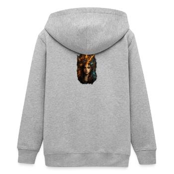 Chaos in the head. Fire in the heart. - Teens Organic Zip-up Hoodie by Stanley/Stella - heather grey - Back - AI Model Teenager Male light (155cm)
