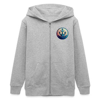 Voilier Bateau à moteur Ancre autour du coucher du soleil - Veste à capuche ado bio Stanley/Stella - gris chiné - Devant - AI Model Teenager Male light (155cm)