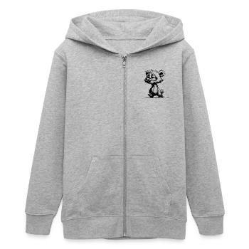 Fuzzy sleeping tired bear sketch - Teens Organic Zip-up Hoodie by Stanley/Stella - heather grey - Front - AI Model Teenager Male light (155cm)
