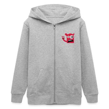 Ein Monster mit einer Monster-Puppe - Teenager Organic Kapuzenjacke Mini Cultivator von Stanley/Stella - Grau meliert - Vorne - AI Model Teenager Male light (155cm)