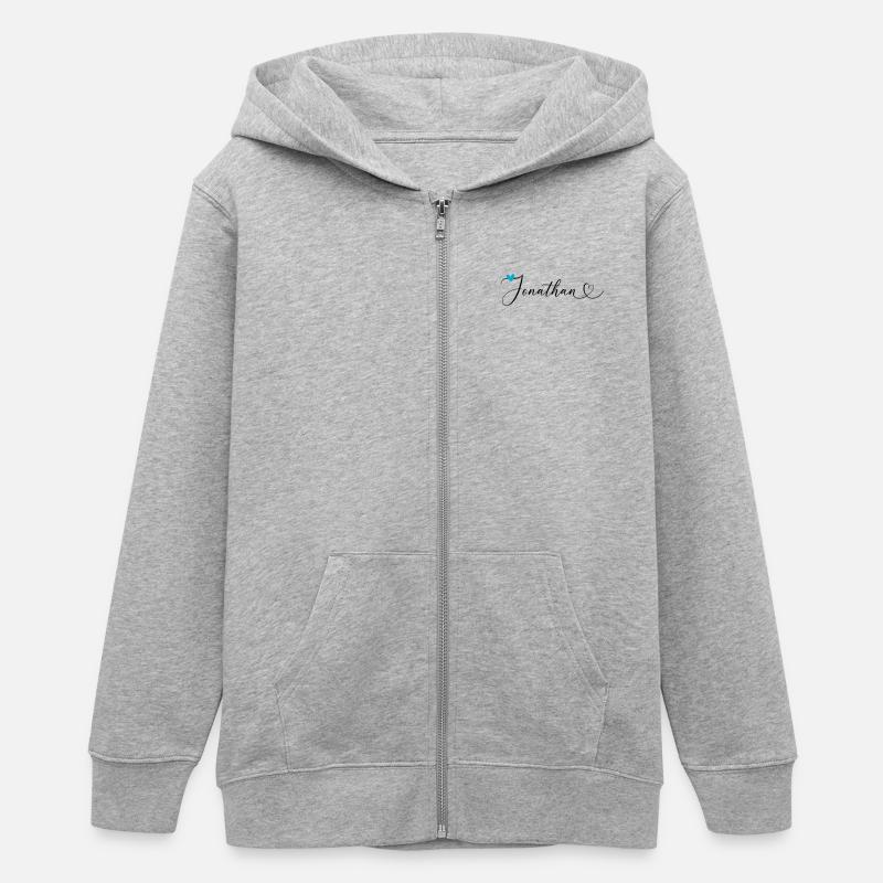 Jonathan Last name First name Calligraphy heart - Teens Organic Zip-up Hoodie by Stanley/Stella - heather grey