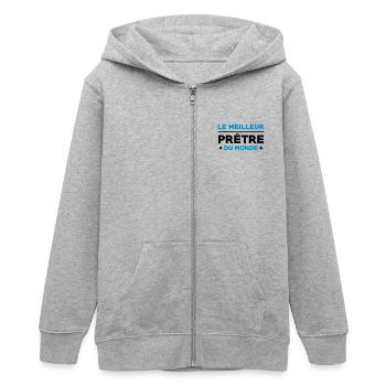 Prêtre / Pretre / Curé / Catho / Catholique - Veste à capuche ado bio Stanley/Stella - gris chiné - Devant - AI Model Teenager Male light (155cm)