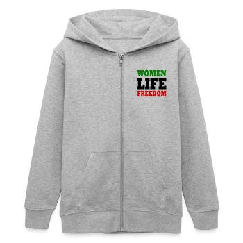 Women life freedom iran - Teens Organic Zip-up Hoodie by Stanley/Stella - heather grey - Front - AI Model Teenager Male light (155cm)