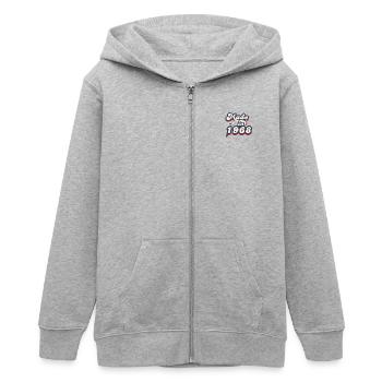 Hergestellt im Jahr 1968 Retro - Teenager Organic Kapuzenjacke Mini Cultivator von Stanley/Stella - Grau meliert - Vorne - AI Model Teenager Male light (155cm)
