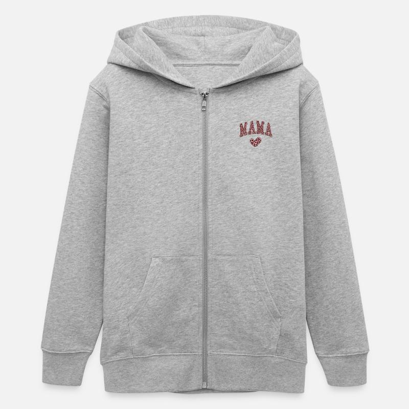 Texte Maman, avec un cœur en imprimé léopard. - Veste à capuche ado bio Stanley/Stella - gris chiné