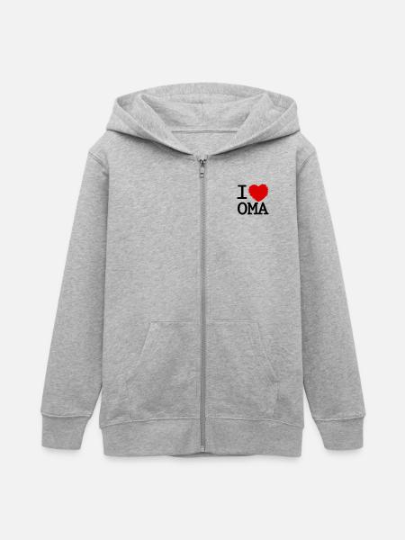 i_love_oma - Teens Organic Zip-up Hoodie by Stanley/Stella - heather grey