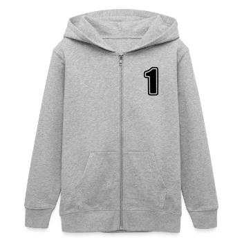 Number One / Nummer 1 / Eins - Teenager Organic Kapuzenjacke Mini Cultivator von Stanley/Stella - Grau meliert - Vorne - AI Model Teenager Male light (155cm)