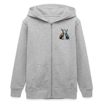 Zwei Street Art Hasen - Teenager Organic Kapuzenjacke Mini Cultivator von Stanley/Stella - Grau meliert - Vorne - AI Model Teenager Male light (155cm)