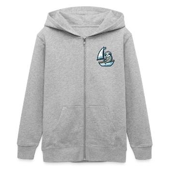 Summer sailing with sloth on dinghy - Teens Organic Zip-up Hoodie by Stanley/Stella - heather grey - Front - AI Model Teenager Male light (155cm)