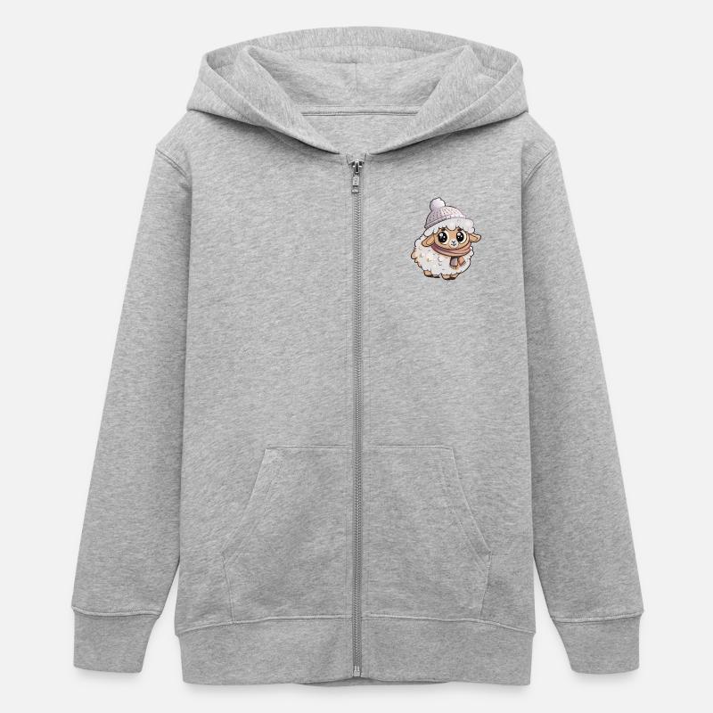 Mouton mignon avec écharpe et chapeau à pompon. - Veste à capuche ado bio Stanley/Stella - gris chiné