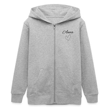 Personalised Name Kids Premium Sweatshirt - Teens Organic Zip-up Hoodie by Stanley/Stella - heather grey - Front - AI Model Teenager Male light (155cm)