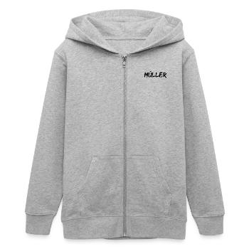 Mueller Müller Nom de famille - Veste à capuche ado bio Stanley/Stella - gris chiné - Devant - AI Model Teenager Male light (155cm)