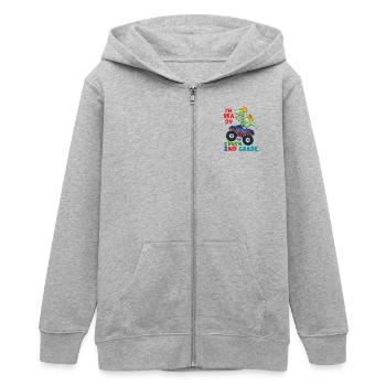 Ready to Crush 2nd Grade Dinosaur Monster Truck - Teens Organic Zip-up Hoodie by Stanley/Stella - heather grey - Front - AI Model Teenager Male light (155cm)