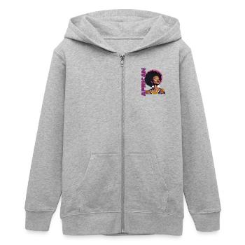 Black Woman with African lettering - Teens Organic Zip-up Hoodie by Stanley/Stella - heather grey - Front - AI Model Teenager Male light (155cm)
