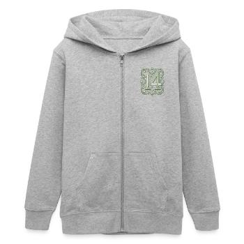 Elegant Ornate Number 14 Design - Teens Organic Zip-up Hoodie by Stanley/Stella - heather grey - Front - AI Model Teenager Male light (155cm)
