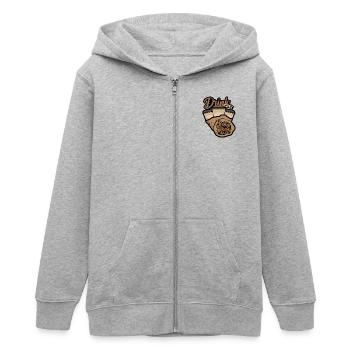 Eine Kaffeepause - Teenager Organic Kapuzenjacke Mini Cultivator von Stanley/Stella - Grau meliert - Vorne - AI Model Teenager Male light (155cm)