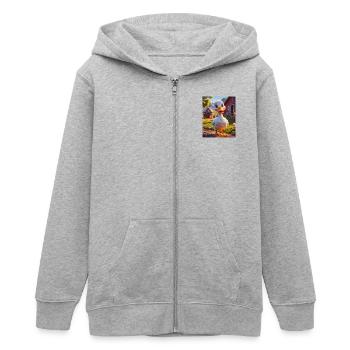 Super süße Tiere auf einem Bauernhof – Gans - Teenager Organic Kapuzenjacke Mini Cultivator von Stanley/Stella - Grau meliert - Vorne - AI Model Teenager Male light (155cm)