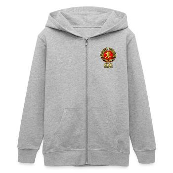 GDR Tuning Wappen 3c - Teenager Organic Kapuzenjacke Mini Cultivator von Stanley/Stella - Grau meliert - Vorne - AI Model Teenager Male light (155cm)