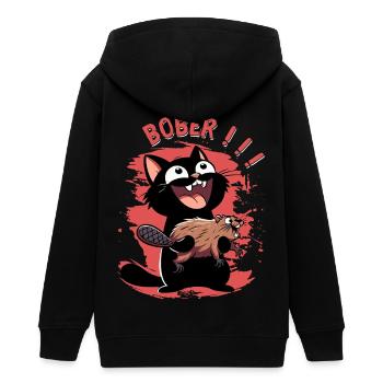 Hyper-Katze ruft „Bober!!!“ – Tierischer Ausraster - Teenager Organic Kapuzenjacke Mini Cultivator von Stanley/Stella - Schwarz - Hinten - AI Model Teenager Male light (155cm)