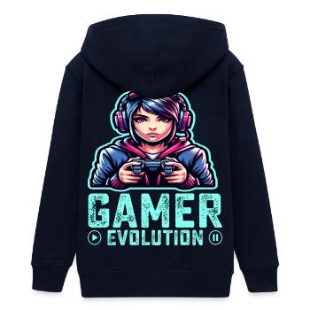 Die Evolution eines Gamers, cooles Gaming-Design - Teenager Organic Kapuzenjacke Mini Cultivator von Stanley/Stella - Navy - Hinten - AI Model Teenager Male light (155cm)