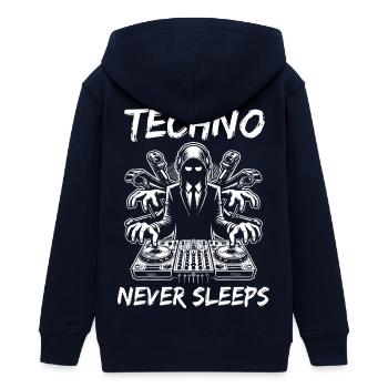 Techno never sleeps – Cooles DJ Design - Teenager Organic Kapuzenjacke Mini Cultivator von Stanley/Stella - Navy - Hinten - AI Model Teenager Male light (155cm)