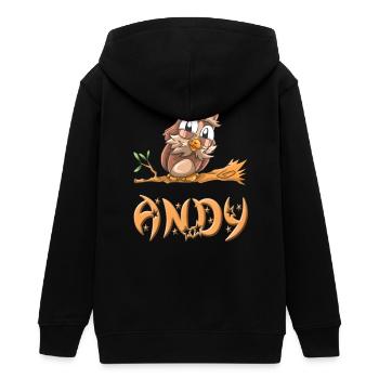 Eule Andy - Teenager Organic Kapuzenjacke Mini Cultivator von Stanley/Stella - Schwarz - Hinten - AI Model Teenager Male light (155cm)