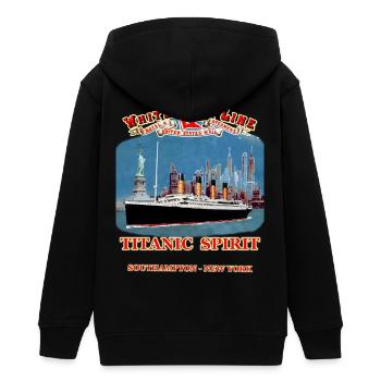TITANIC SPIRIT Kreation Louis RUNEMBERG © Adagp - Teenager Organic Kapuzenjacke Mini Cultivator von Stanley/Stella - Schwarz - Hinten - AI Model Teenager Male light (155cm)