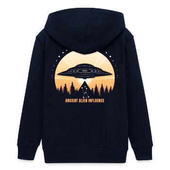 Ancient Alien Influence – UFO Orion Pyramide - Teenager Organic Kapuzenjacke Mini Cultivator von Stanley/Stella - Navy - Hinten - AI Model Teenager Male light (155cm)